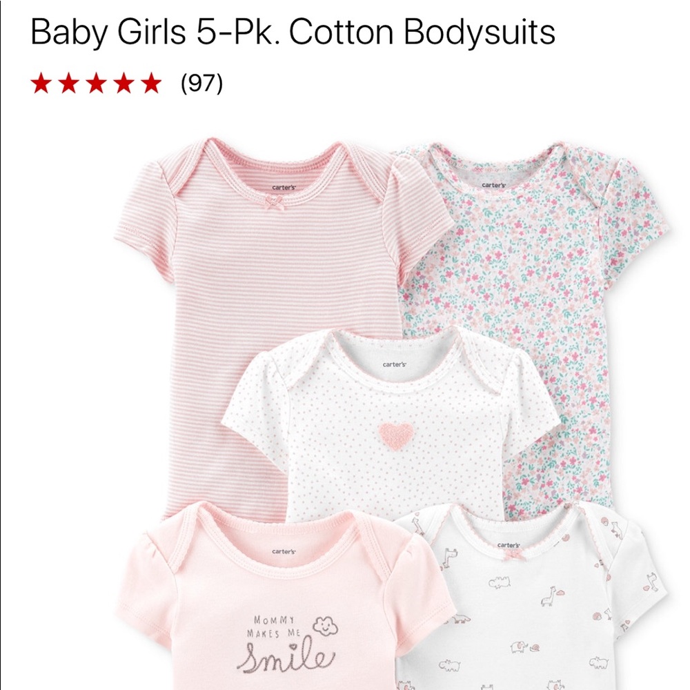 CARTER’s Baby Girls 5-pack Bodysuit Size 6mos
